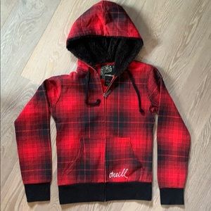 O’Neill Red Plaid Zipup Hoodie Size S